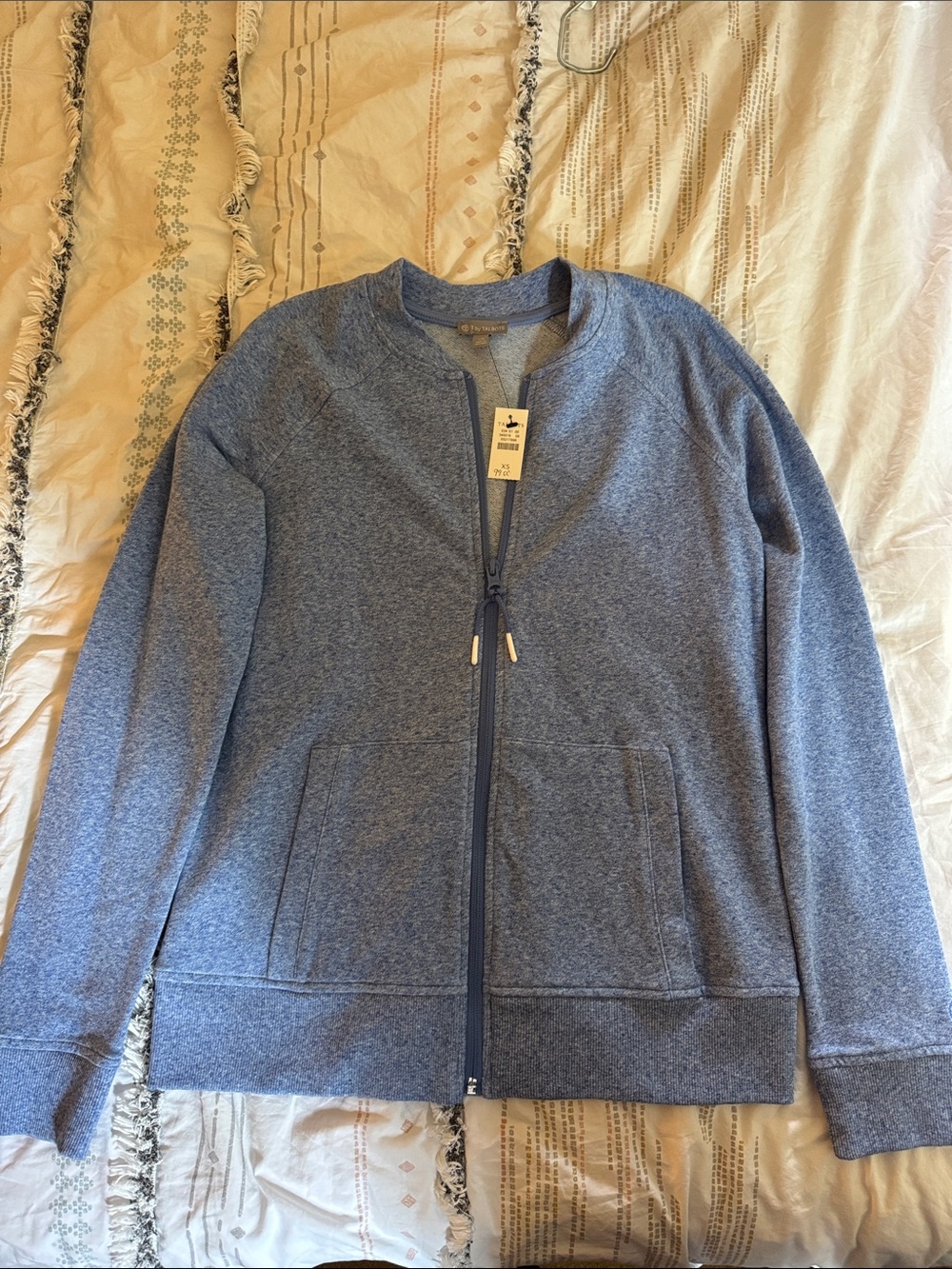 Talbots Heathered Blue Full-Zip Sweatshirt Jacket